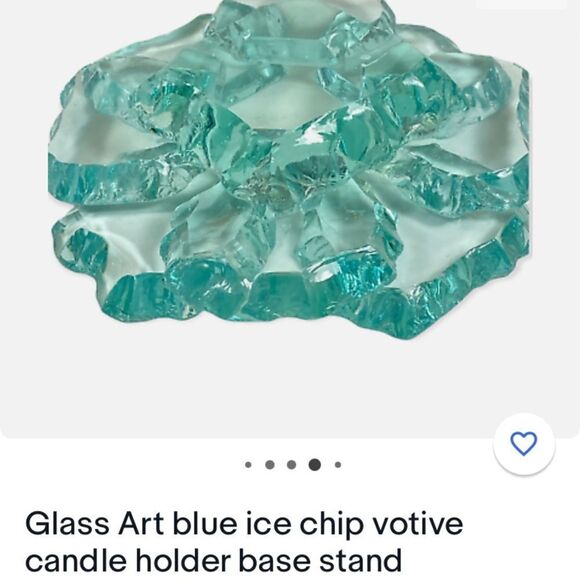 GLASS ART Blue Ice Chip Votive candle holder base stand - Picture 3 of 10
